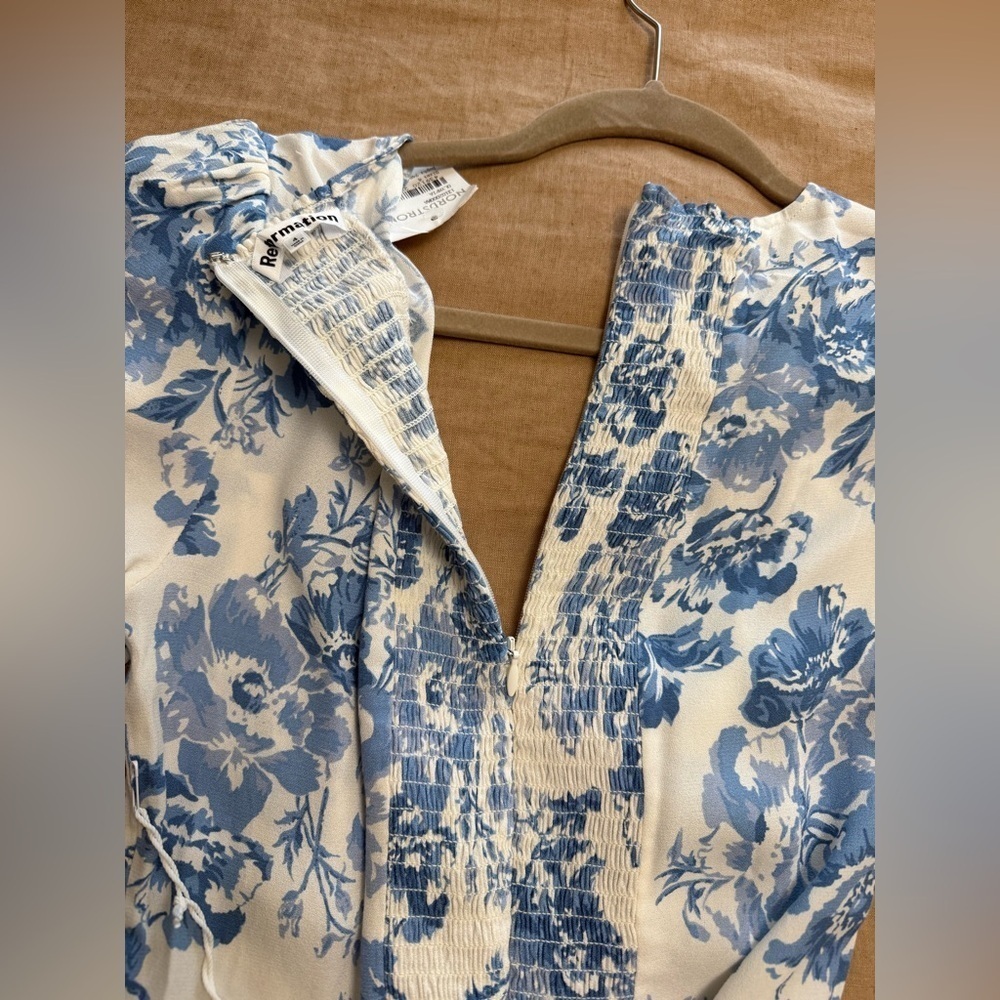 NEW Reformation Floral Blue and White mini Dress sweetheart neckline - Picture 11 of 13